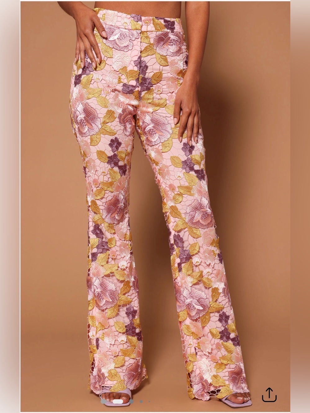 Nova Luxe Pink Floral High-Waist Embroidered Pants